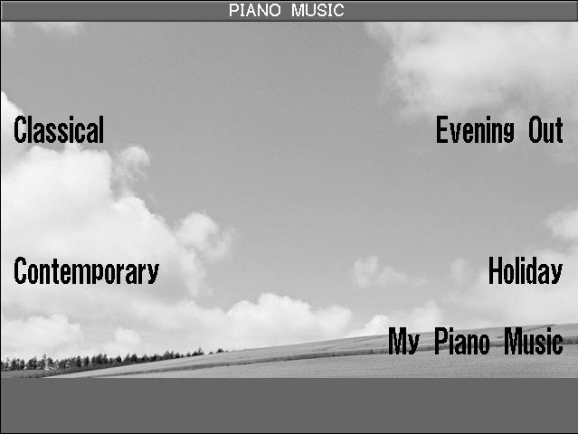 19 4) Playing Piano Music The Concert Performer has over seven hours of prerecorded Piano Music available for your listening pleasure.