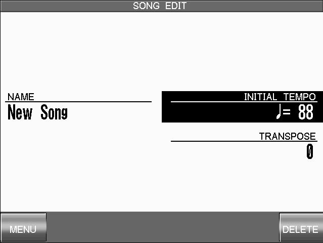 56 Step 4 Touch INITIAL TEMPO and adjust the initial tempo of the song. Step 5 Touch TRANSPOSE and set the transpose amount. You can transpose your song +/- 24 in half step increments.