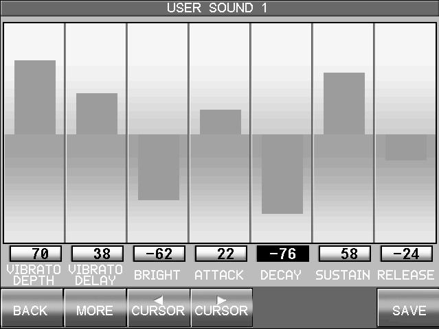 92 Step 4 Touch the parameter buttons at the bottom of the screen, then use the Dial to change its value. Alternatively, touch the area above/below each parameter bar to adjust the value directly.