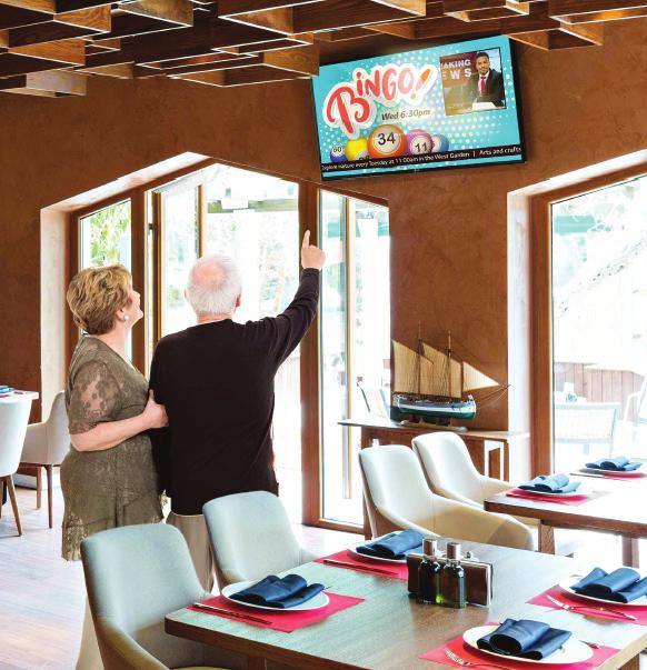 touchscreen capabilities and horizontal or vertical mounting. Unlike the resident-room TVs, digital signage typically would not be run on the Pro:Centric server.