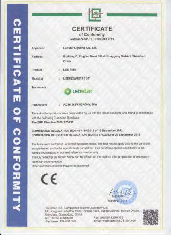 By now, our LED products are certificated by CE, ERP,