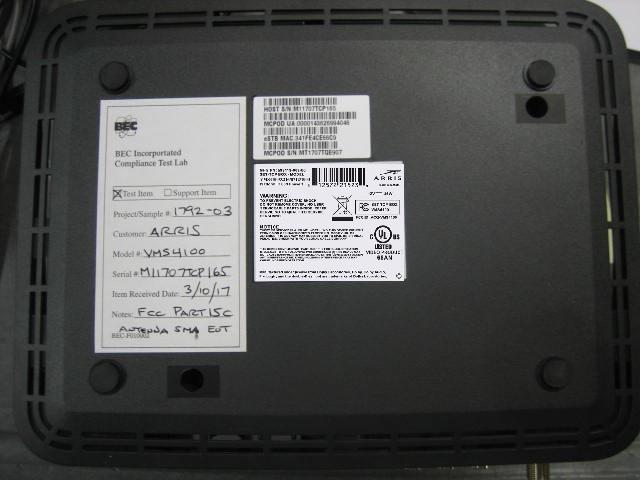 ARRIS Model VMS4100 Set Top Box Sample #1792-03 (Build Tag) ARRIS