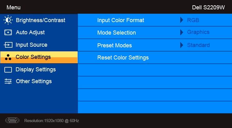 or NOTE: Image modes are different between the VGA/DVI-D and Video inputs Input Color Format Allows you to set the color format to: PC RGB-Suitable for normal PC graphics display over DVI HD