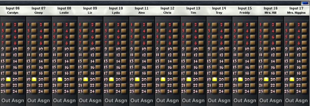 Just so you can have a better visual reference, here is a screen shot of the Z Mixer view showing the output assignments for Inputs 06 17.