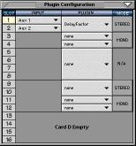 FX Routing The Plug-in Configuration Window Plug-in display toggle Input Channel Assignment Dropdown Menu Button Card A Card Slot Column Input Source