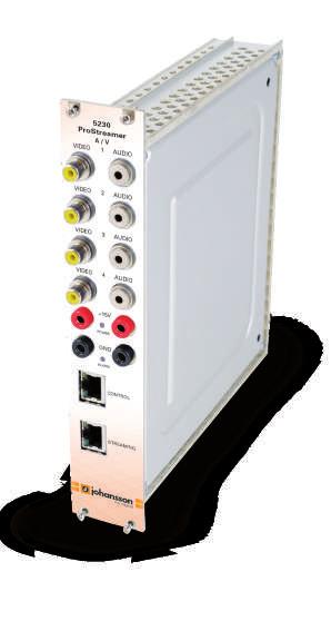 Digital Modular Headends 5230 ProStreamer AV IPTV 4 ProStreamer AV to IP module (CVBS to IPTV) with 4 Stereo Audio-Video inputs and 4 services.
