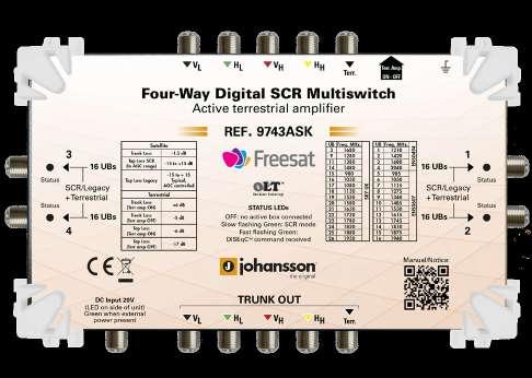 Digital SCR Solutions 9739 Multiswitch Add-on The 9739 can be used with Quattro or Quad LNB types and will output in Legacy or SCR mode.
