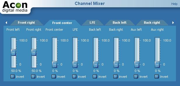 Each output channel is represented by a tab in a tab control and you can assign one or mix several input channels to each output