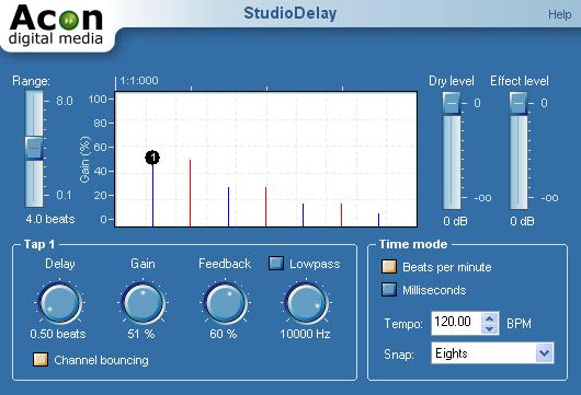 36 Acoustica Premium Edition User Guide 5.2.3 Echo (StudioDelay) StudioDelay is a multi-tap delay effect.