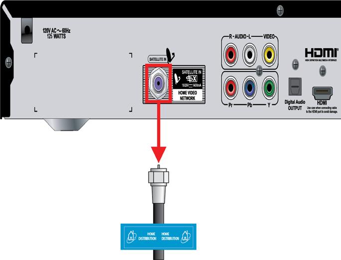 Locate the cable connected to the Home Video Network port and attach the blue label to