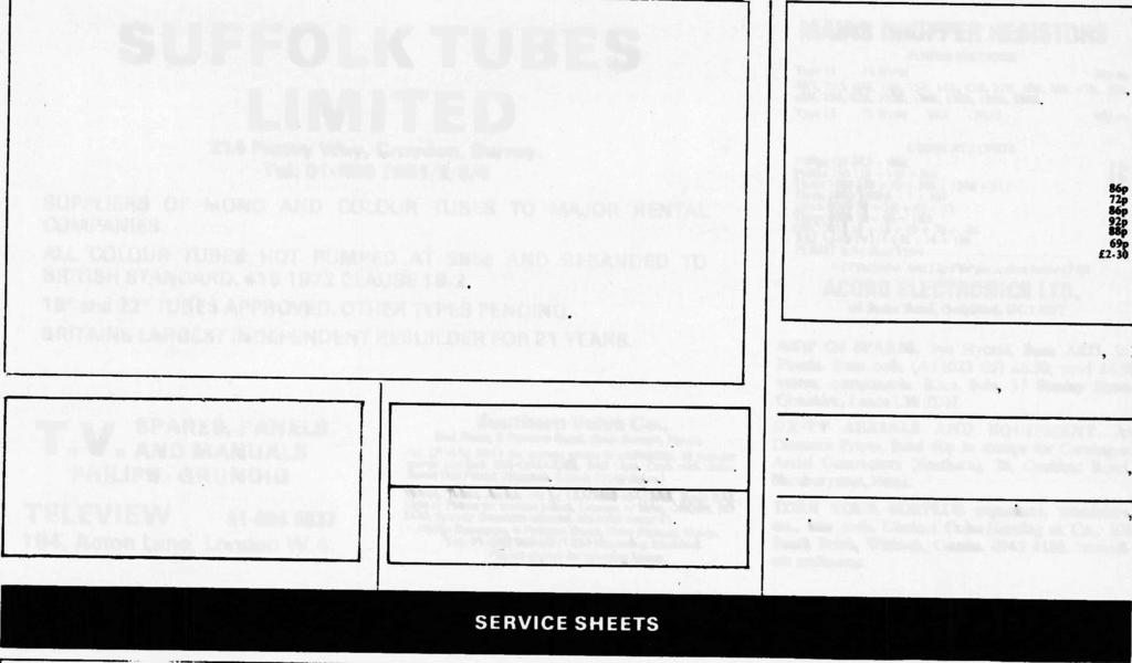 SUFFOLK TUBES LIMITED 214 Purley Way, Croydon, Surrey. Tel: 01-686 7951/2/3/4 SUPPLIERS OF MONO AND COLOUR TUBES TO MAJOR RENTAL COMPANIES.
