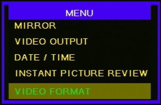 Here the factory settings for the video display may be changed or reset. Use and and press OK to select the property to be changed.