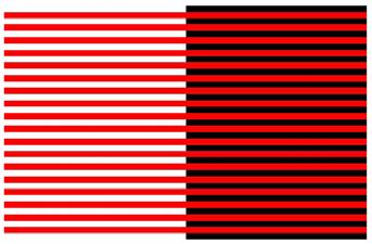 Figure 6 Red appears brighter when the background is dark (Bezold effect) 6 Figure 7 Kanizsa triangle: The white triangle is not drawn and it even looks brighter than the background 7 When seeing