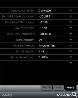PREFERENCE PAGE Annoyance scale Indicate numbers in the radar and in the Leq(M) readout on a scale related to cinema SPL by selecting Calibrated, or on a scale relating to Digital level.