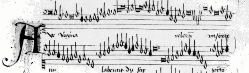 2.15 shows the opening staves of music for the superius voice from both partes of the motet, with the entrance indicated by the word "Miserere" inserted above the staff lines.