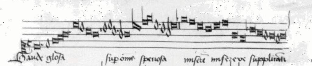 right in the middle of the line and participates in an extended point of imitation with the contratenor while the cantus firmus rests. Figure 2.