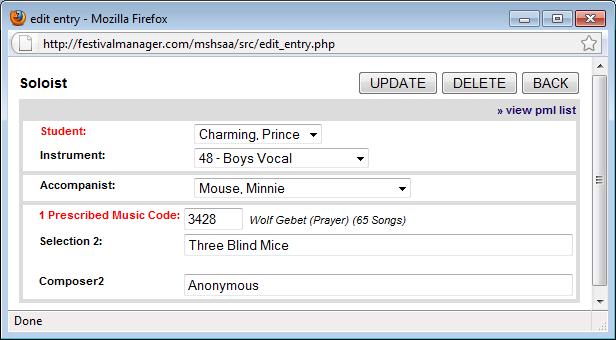Vocal Vocalist must perform two selections with at least one selection from the MSHSAA Prescribed Graded Music List. The PML is on-line, under the 'Music' button (just to the left of 'Registration').