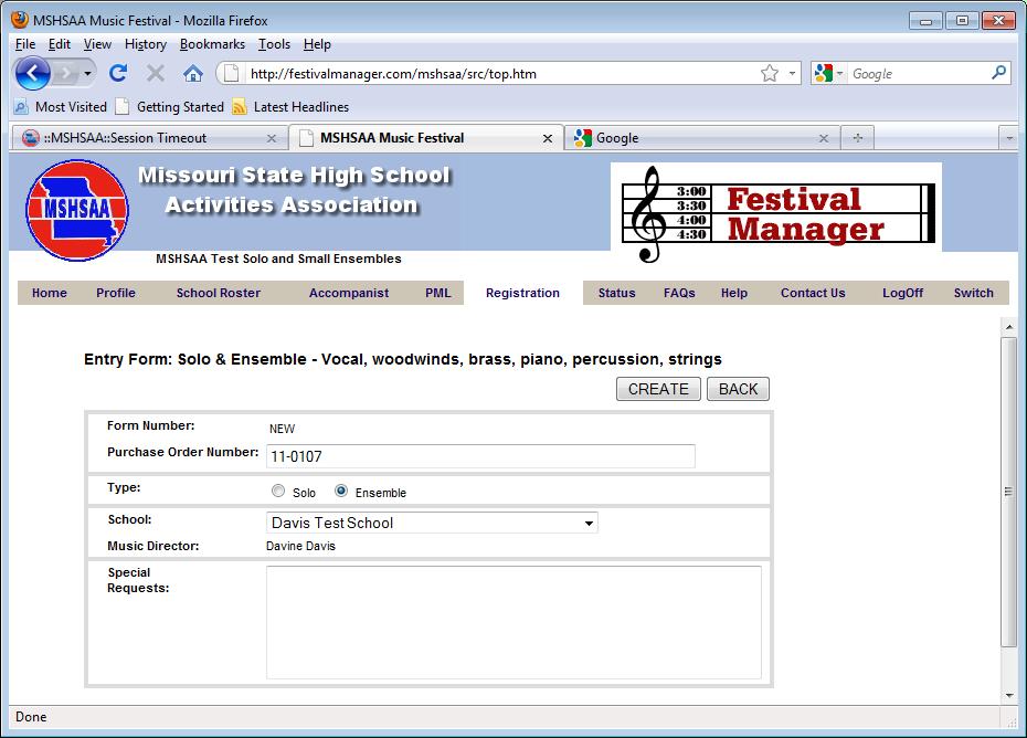 Figure 16 The program has now created an official entry form, with a unique form ID number (Figure 17). The new form has been created, but is basically 'blank'.