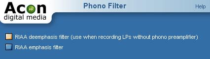 Audio Processing 41 The Phono Filter settings Settings Emphasis or deemphasis mode Choose deemphasis mode if you have a recorded an LP record without phono preamplifier.