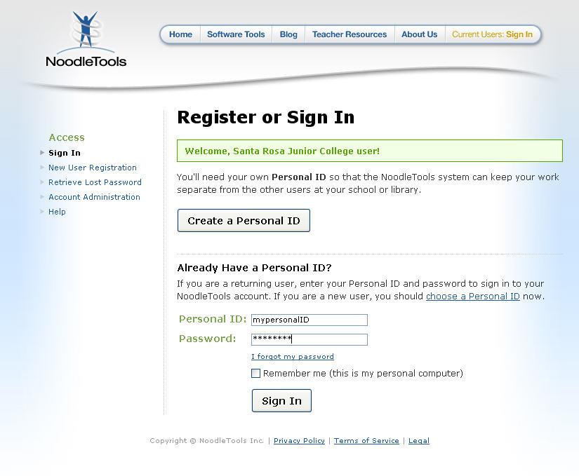 Step 5: Go to Noodlebib and Sign In Locate the Library Home Page: http://www.santarosa.