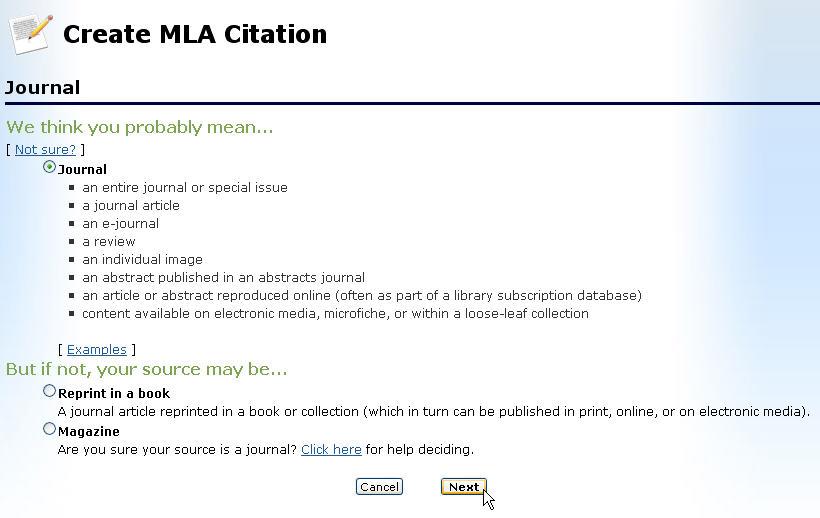 To add a citation to your list, click Create Citation.