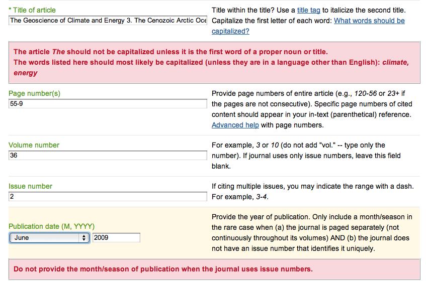 Step 14: Check for errors/correct errors Then generate the citation Corrected capitals on