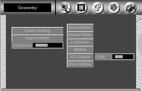 Operating the VP-740 via the OSD MENU Screen Figure 18: Geometry Aspect Ratio 4:3 Output Shift Screen You can set the user define 1