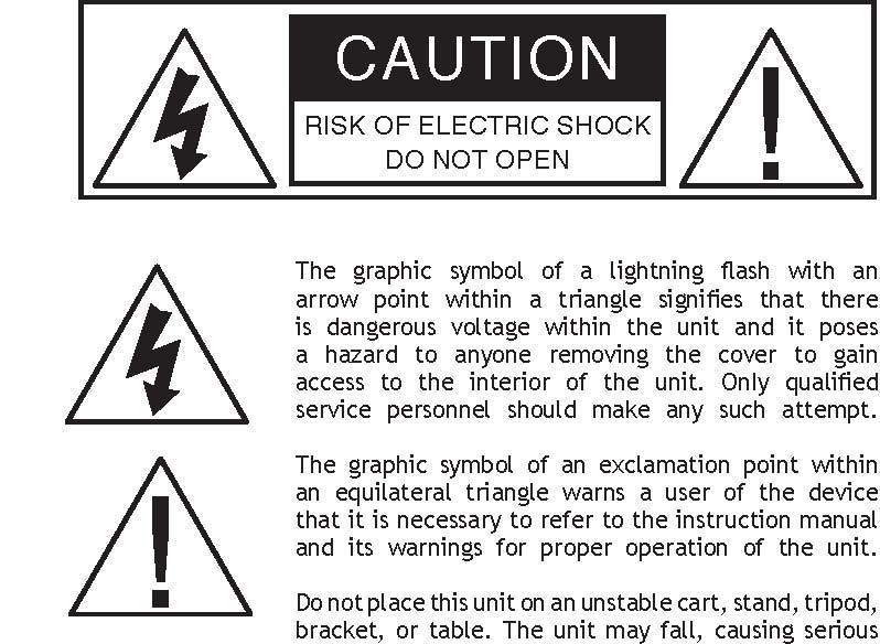 THE FOLLOWING PRECAUTIONS AND SAFETY INSTRUCTIONS ARE REQUIREMENTS OF UL AND CSA SAFETY REGULATIONS Warning: To reduce the risk of fire or electric shock, do not expose this unit to rain or moisture.