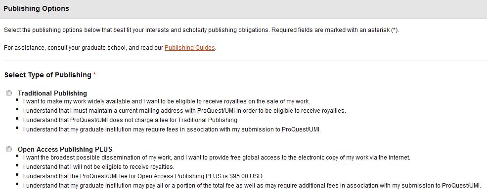 Instructions/Before You Begin/Fees Review the information provided carefully. Publishing Options Two publishing options are now available.