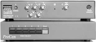 3805-03 Composite Video and Stereo Audio Switcher 5 x 1 Video Input Number 5 and 10 Connectors BNC Max Input 1V p-p Audio Input Number 5 and 10 Connectors RCA Type Stereo unbalanced analogue Max