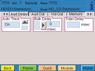 Use the Aud Delay menu shown below to adjust the amount of audio delay on the output: Auto Track enable auto tracking by selecting On or Off.