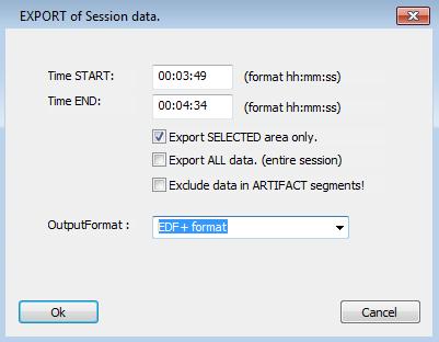 Different output formats can be selected. Click OK and Save session.