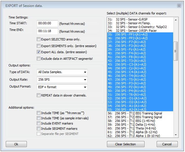 Exporting data from Export of Session data overview screen Select File > Export