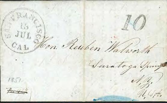 32.5 mm Diameter with CAL CDS July 1851 to November 1854 Kaui Hawaii S. Islands Feb. 20th, 1851 Dateline on folded letter to Saratoga Springs N.Y. CDS data: 32.