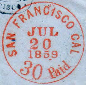 received too late to catch mail steamer departure from SF and sent by overland mail instead CDS data: 33 mm