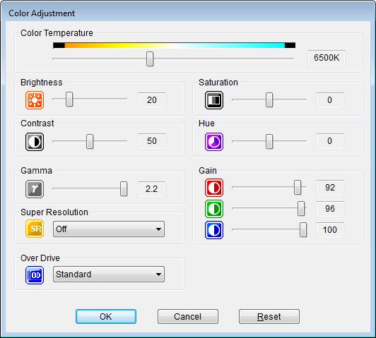 5. Adjust each parameter As with the monitor, items such as Brightness and Contrast can be adjusted.