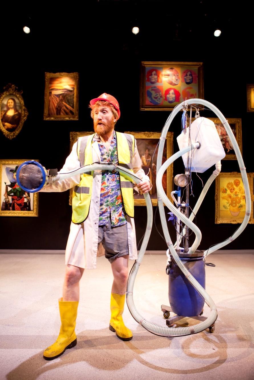 Septimus brings on another machine that looks like a shower. Septimus will bring the machine off the stage towards the seats you are sat in to show you the machine up close.