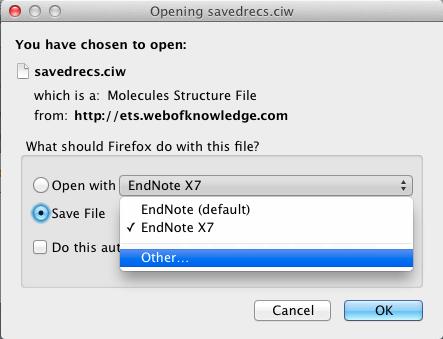 1.3.2 Firefox on Macintosh Firefox will bring up a window like the one below the first time a new export file type attempts