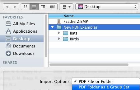 Birds. 2.1.2 Importing a Folder of PDF Files on Macintosh Select Import from the File menu.