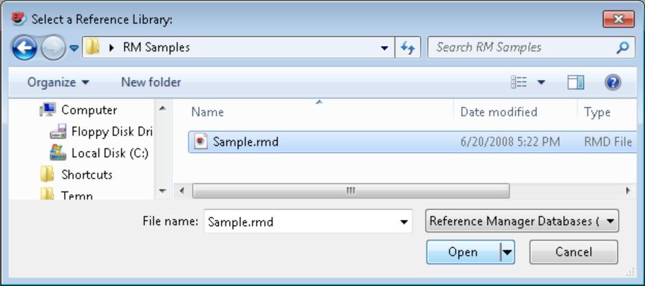 You will now see the Reference Manager database in the folder. Select it, then click on the Open button.