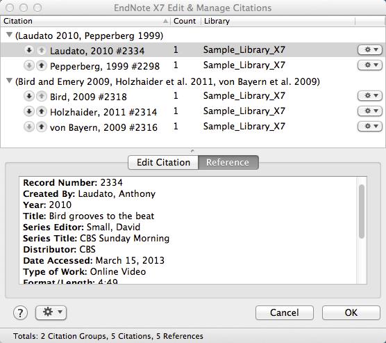 The second tab, Reference, shows the details for the selected (highlighted) reference in