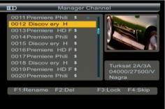 4. Channel 4.1 Manager Channel:Press F4 key into the manager channel interface 4.1.1 RenameChannel 1.Press F1 key.you will notice the Keyboard menu in screen. 2.