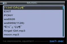 Mulit file format support: wma, mp3,mp4,avi,jpg,jpeg,bmp,img etc 3.3.1MUSIC:Press key to select song, then press OK key to play.