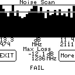 a) Menu b) Noise Scan c) Perform Noise Scan The will scan through the same 32 frequencies and compare the reading to the stored normalization reference.