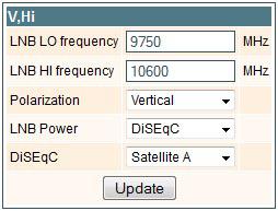 V, Hi: 0 V or +13 V 22 khz. This port supports DiSEqC as well, see picture 6. H, Hi: 0 V or +18 V 22 khz. This port supports DiSEqC as well; Aux In1: 0 V or +13 V.