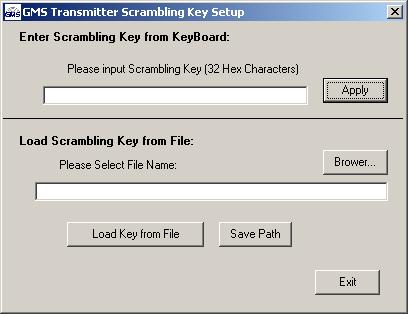 Enter Scrambling Key from Keyboard The 32 character key code can be manually entered from the keyboard. The characters must be Hex numbers.