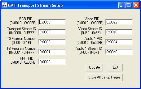 6.3.3.2.2 Transport Stream Reference figure 10 The transport stream menu displays the parameters of the current transport stream (of the transmitter). The fields are read/write-able.