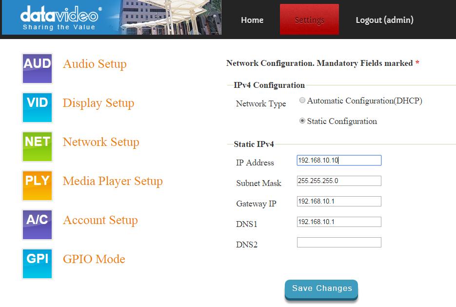 Settings > Media Player Setup From this page