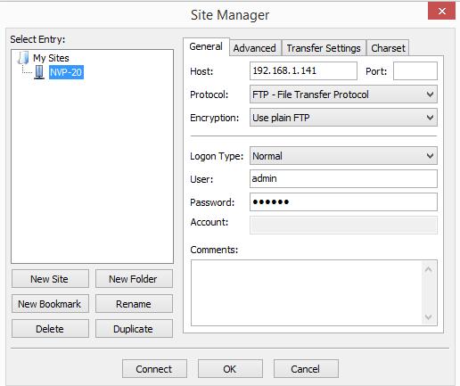 FileZilla FileZilla is a free FTP solution that allows the user to gain access to the remote storage device such as the USB storage media connected to the NVP- 20.