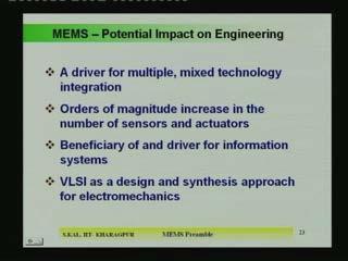 (Refer Slide Time: 42:37) Now the impact on engineering, the MEMS devices and what are its impacts on engineering? So it is basically a driver for multiple and mixed technology integration.
